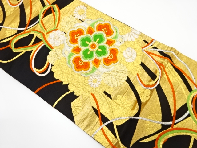 アンティーク　花薬玉に几帳模様織り出し袋帯（着用可）